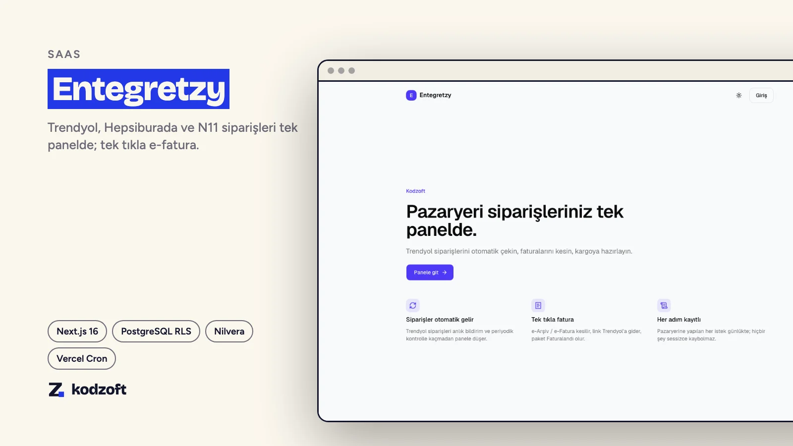 Entegretzy: pazaryeri sipariş ve e-fatura entegrasyonu (SaaS)